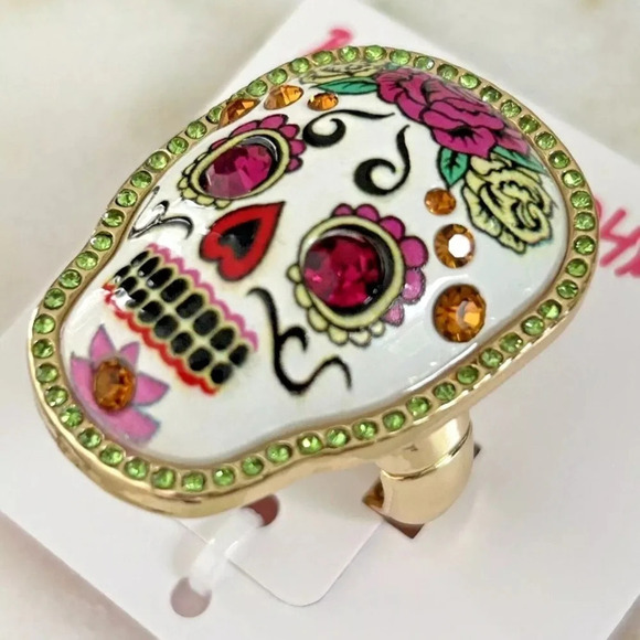 BETSEY JOHNSON Mexican Sugar Skull El Dia de los Muertos Adjustable Ring NEW NWT - Picture 2 of 3